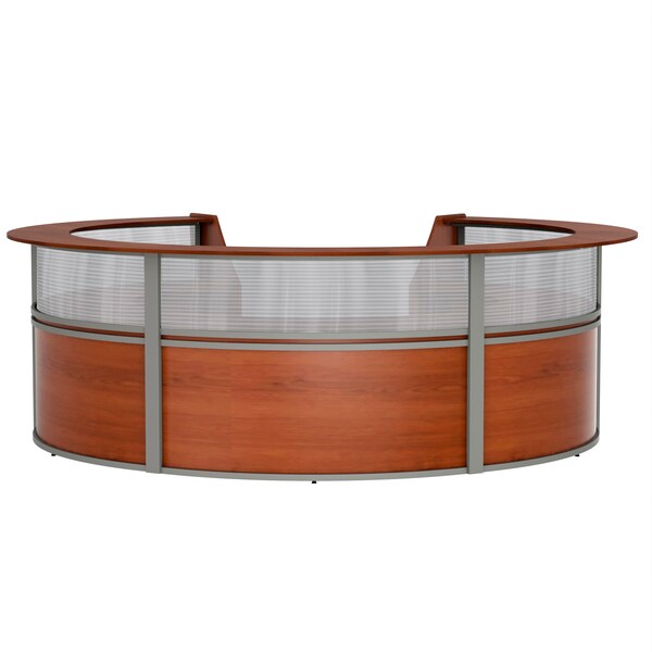 Reception Desk 11.1 ft D X 46 in H, 11.8 ft W X Thermofused Laminate, Cherry, Clear